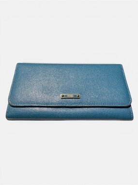 Fendi Blue Leather Continental Wallet with Gold Logo Plaque